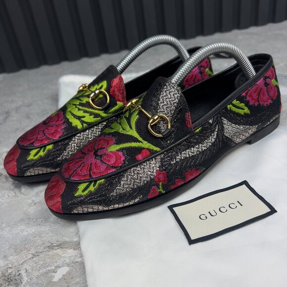 GUCCI Horsebit Jordaan Loafer Flower Multicolor Lurex Fabric 6.5 US or 36.5 EUR - Picture 1 of 13